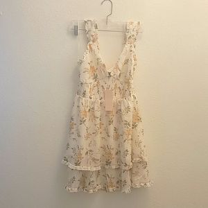 Woven Pink Brand Dress Size L white with orange flowers